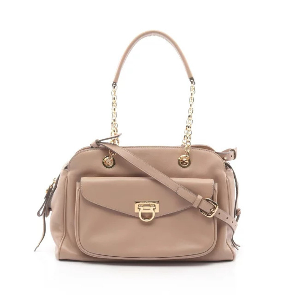 Salvatore Ferragamo Gancini Handbag Leather Beige